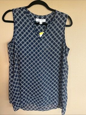 Cristina B  Navy Sleeveless Geometric Link-Print Top